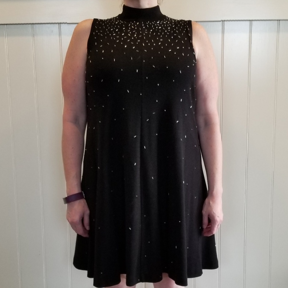 Liz Claiborne Black Dress With Silver Sparkles - L
